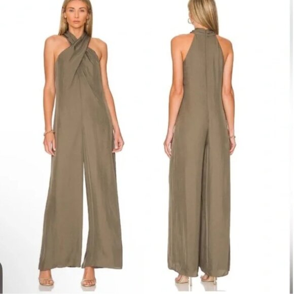 NWT Theory 00 green willow jump suit washed twill halter - Picture 1 of 6